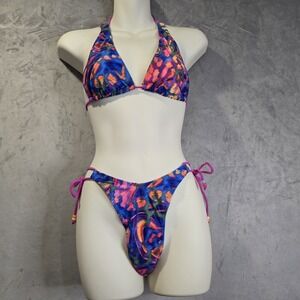 2 Piece Bikini Set Swimsuit Medium Multicolor Triangle String Cheeky Padded‎ Bra